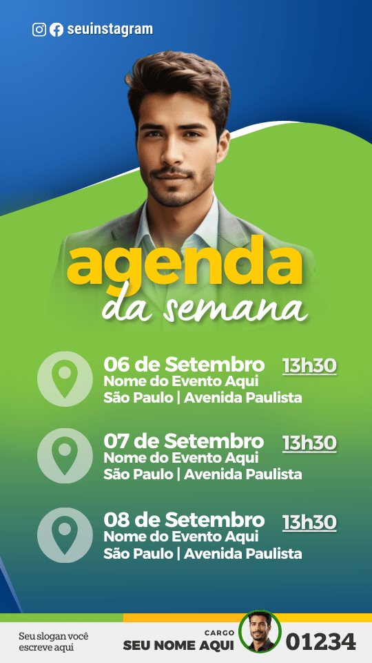 Kit Político Pack Campanha Politica Eleitoral de Design no Canva Templates para Redes Sociais Verde, Azul e Amarelo PSD