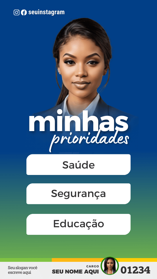 Kit Político Pack Campanha Politica Eleitoral de Design no Canva Templates para Redes Sociais Verde, Azul e Amarelo PSD