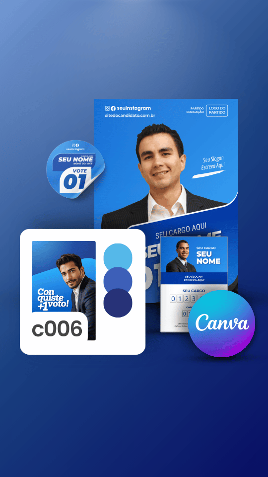 Pack Campanha Eleitoral Artes Impresso para Grafica no Canva Templates Kit Político Azuis
