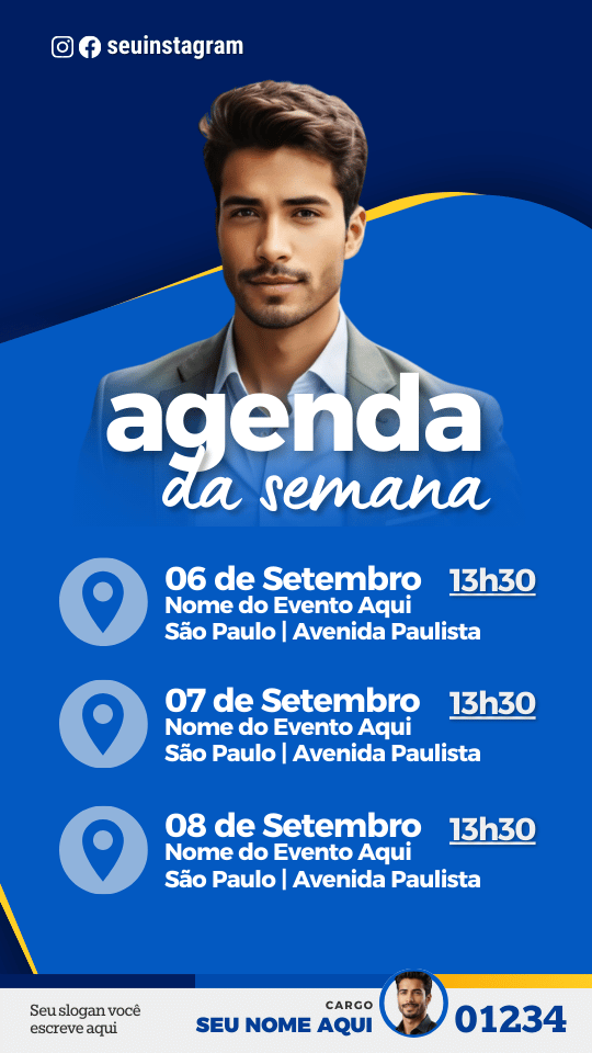 Pack Campanha Politica Eleitoral Design no Canva Templates para Redes Sociais Instagram Reels Kit Político Partido Azul e Amarelo