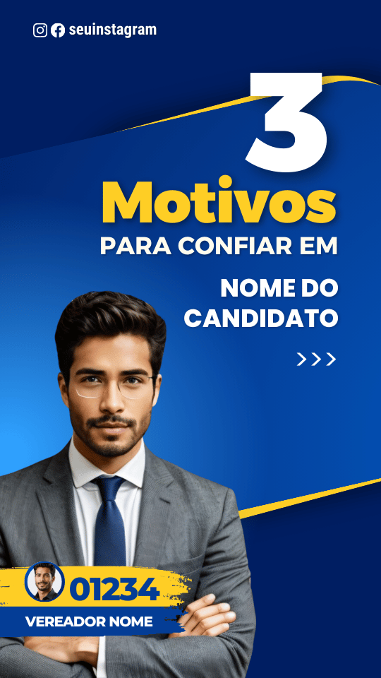 Pack Campanha Politica Eleitoral Design no Canva Templates para Redes Sociais Instagram Reels Kit Político Partido Azul e Amarelo