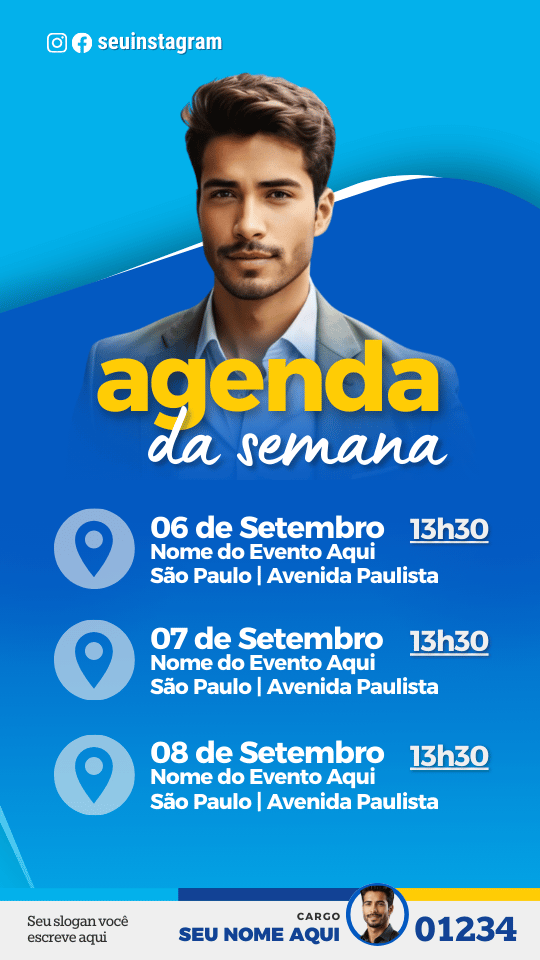 Kit Político Pack Campanha Politica Eleitoral de Design no Canva Templates para Redes Sociais, Azul e Amarelo Uniao Brasil