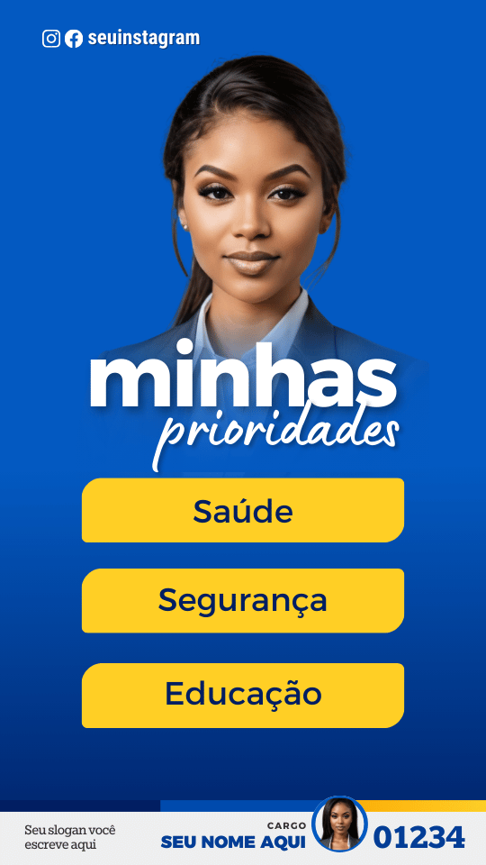 Pack Campanha Politica Eleitoral Design no Canva Templates para Redes Sociais Instagram Reels Kit Político Partido Azul e Amarelo